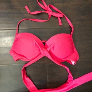 Hot pink halter wrap swimsuit